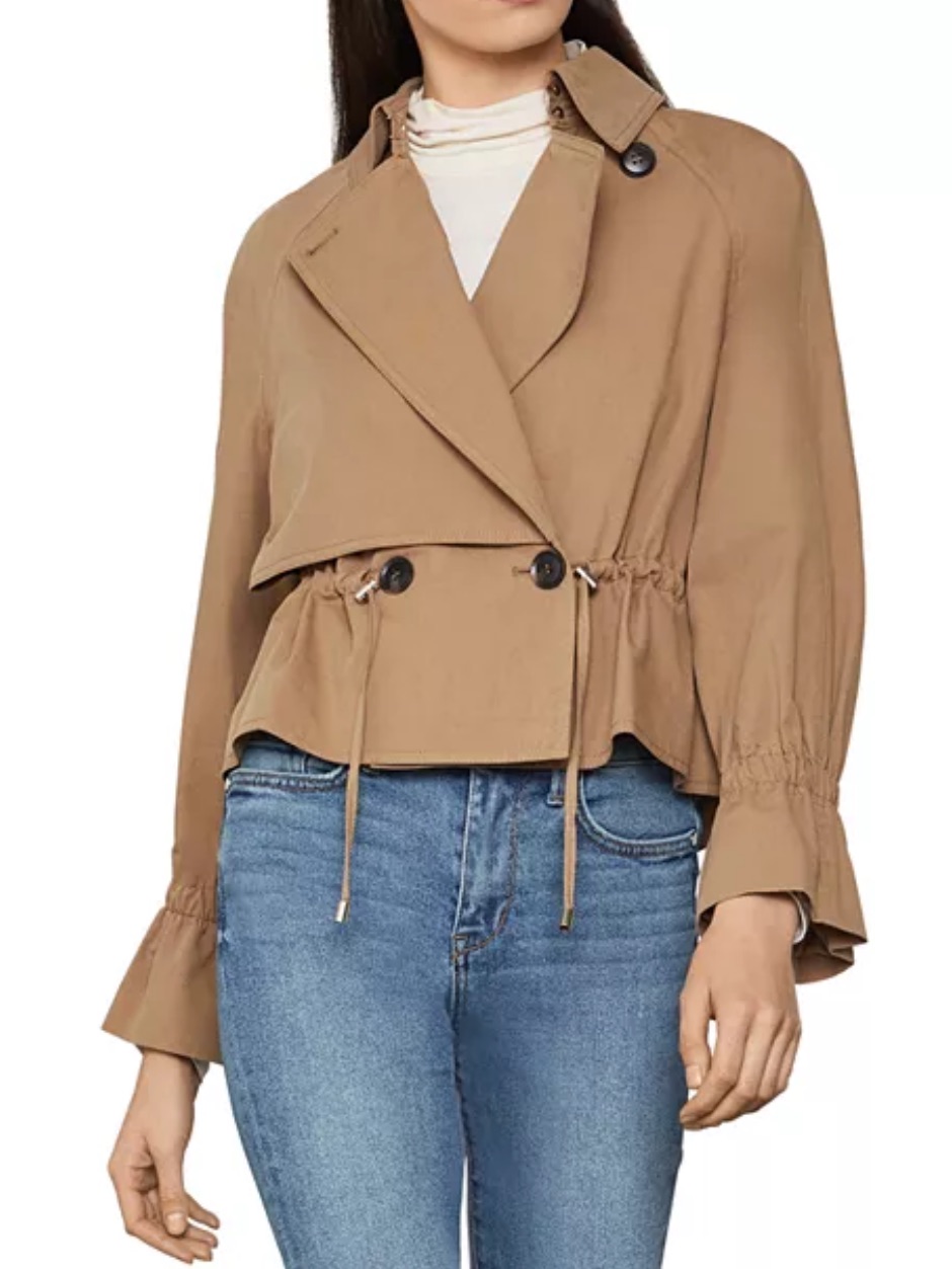 Bcbgmaxazria Cropped Tan Drawstring Trench Jacket